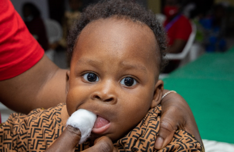 Baby boy at oral health training