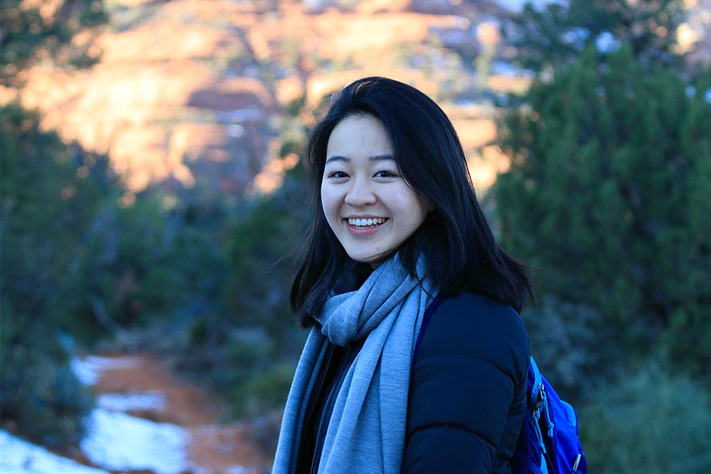 Emily in front of mountain