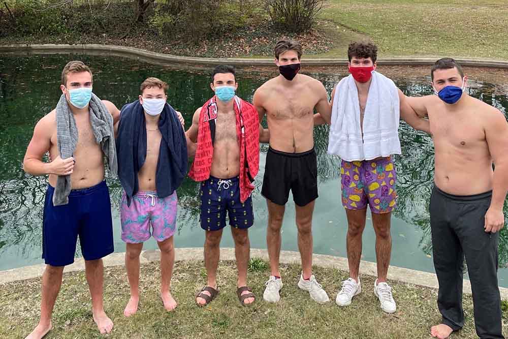 Ginger Greek students take a winter swim