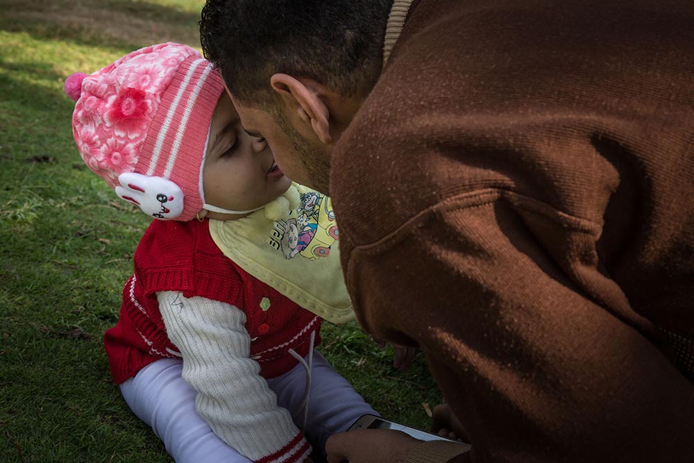 Habeeba and her father are forehead to forehead