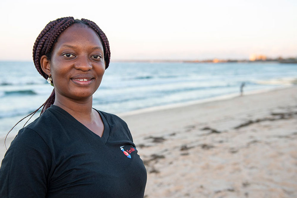 Yona at a beach in Mozambique