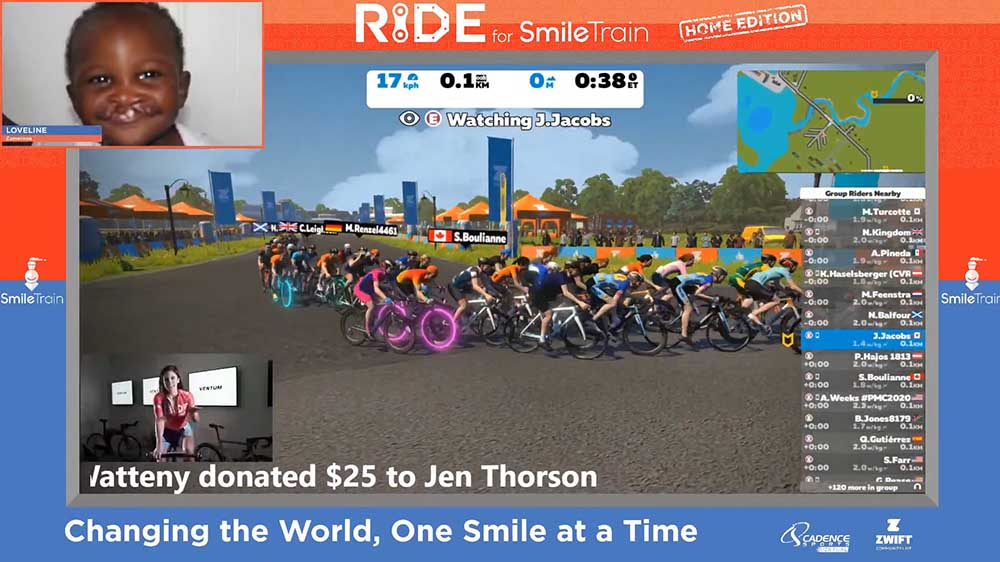 Ride for Smile Train shows virtual racers on screen