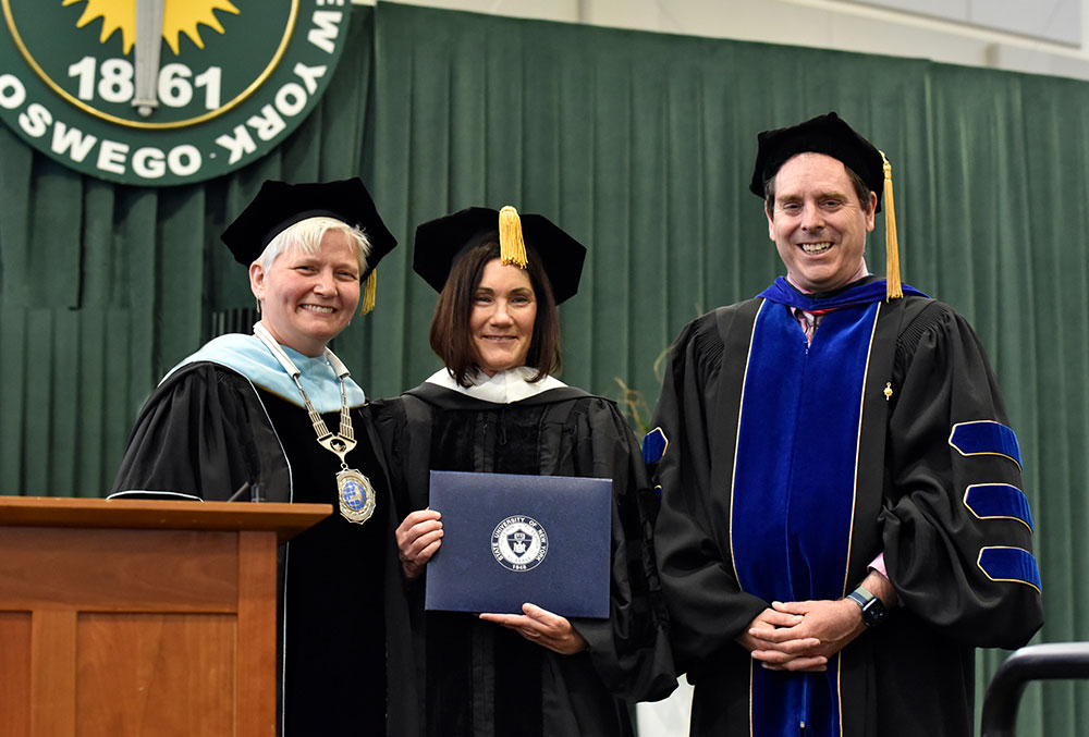 Dr. Mary C. Toale, Susannah Schaefer, and Provost and Vice President for Academic Affairs Dr. Scott Furlong