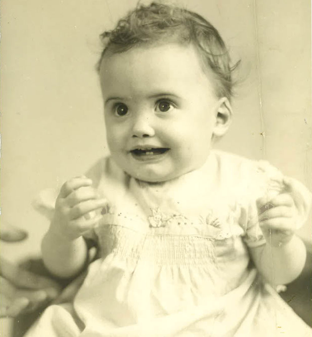 Black-and-white photo of Linette as a baby