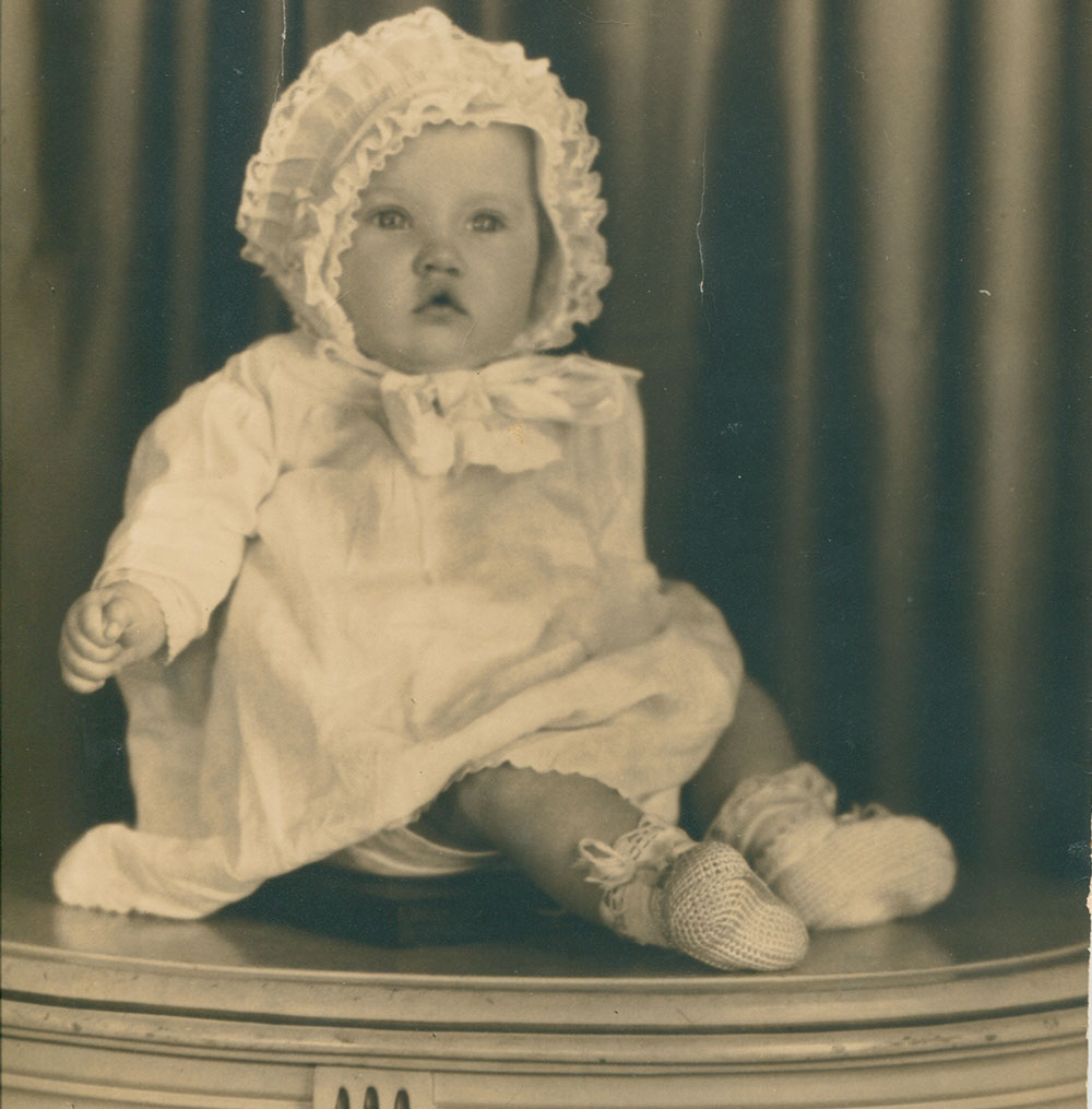 Linda's mother, Evelyn, as a baby with a cleft