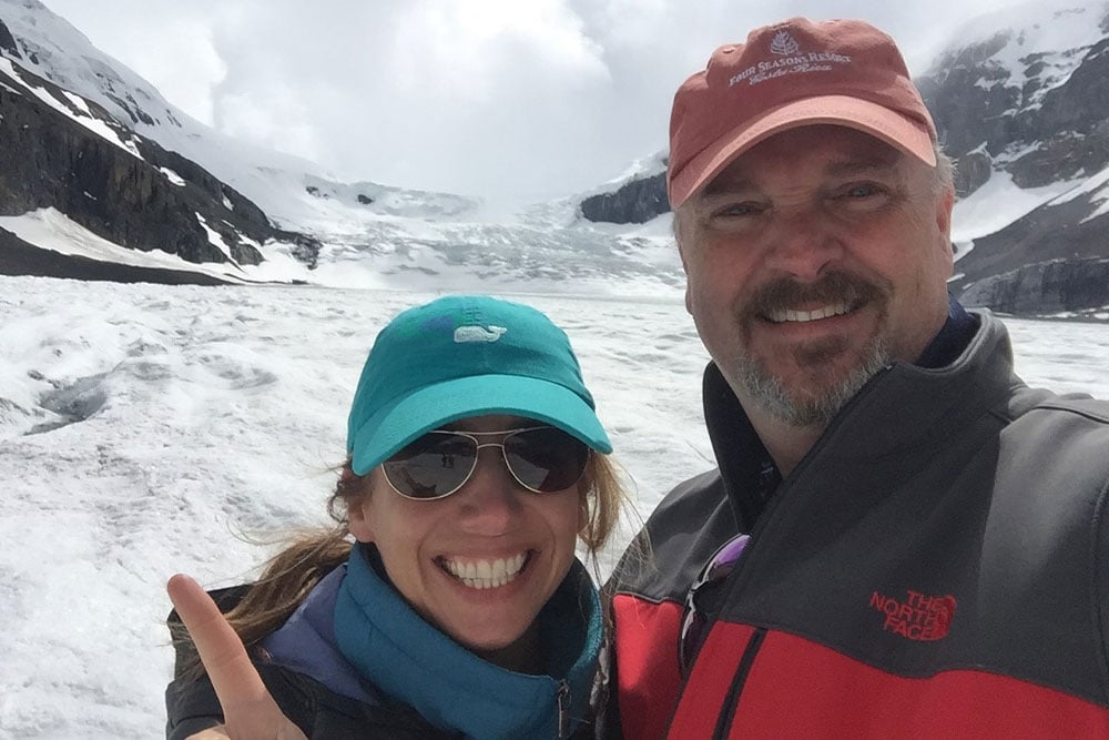 Becca and Seth at Athabasca glacier in Canada’s Jasper National Park