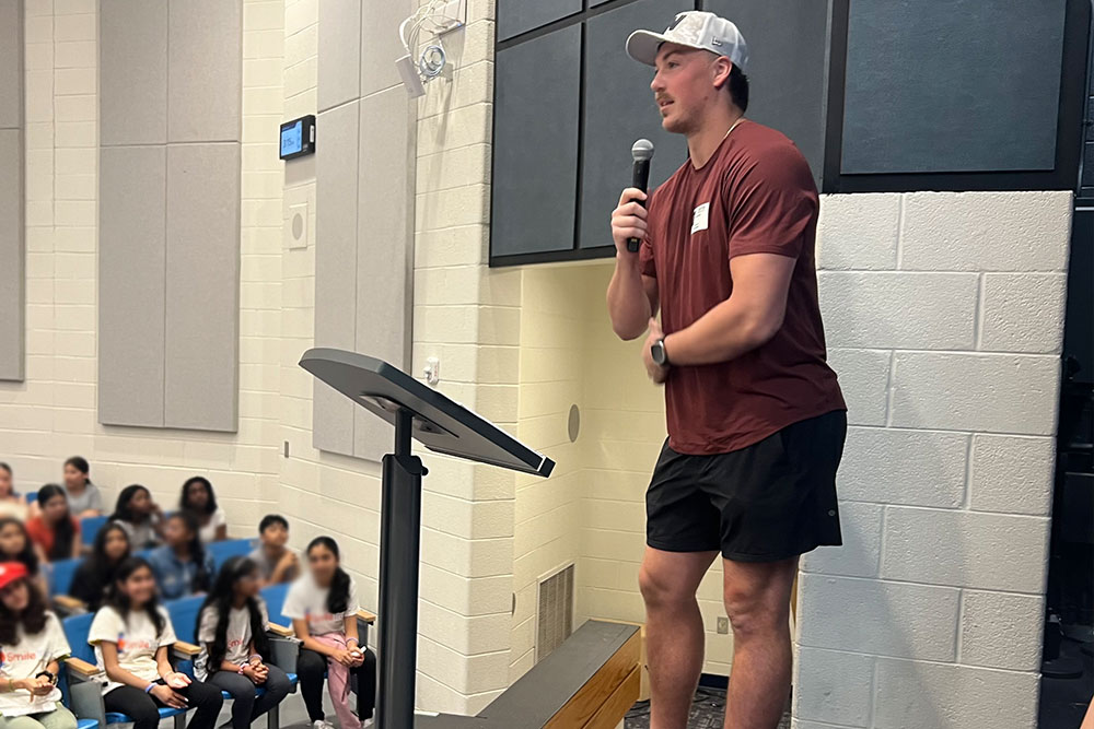 John Bates speaking to the students