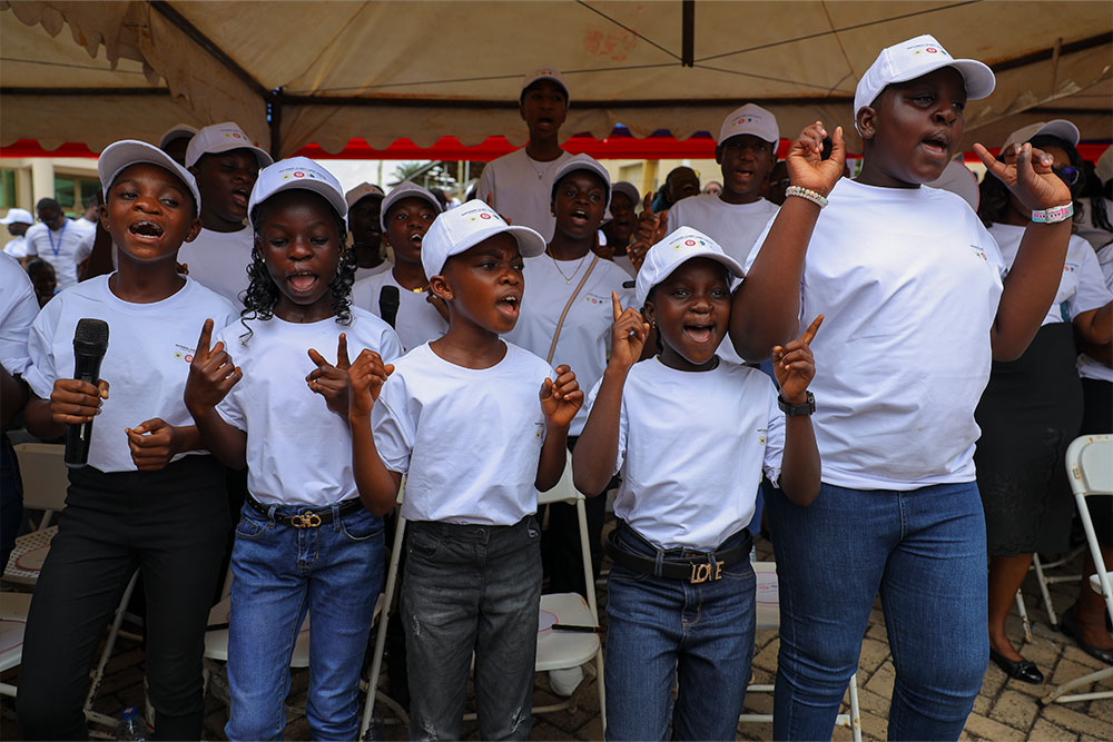 A choir of Smile Train patients sings at the inauguration of the Ghana CLC