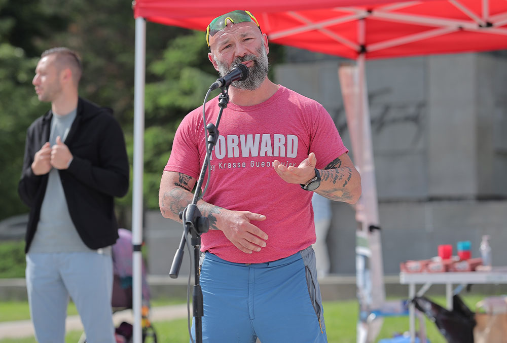 Krassimir Georgiev speaks at the Run for Smiles in Vratsa, Bulgaria