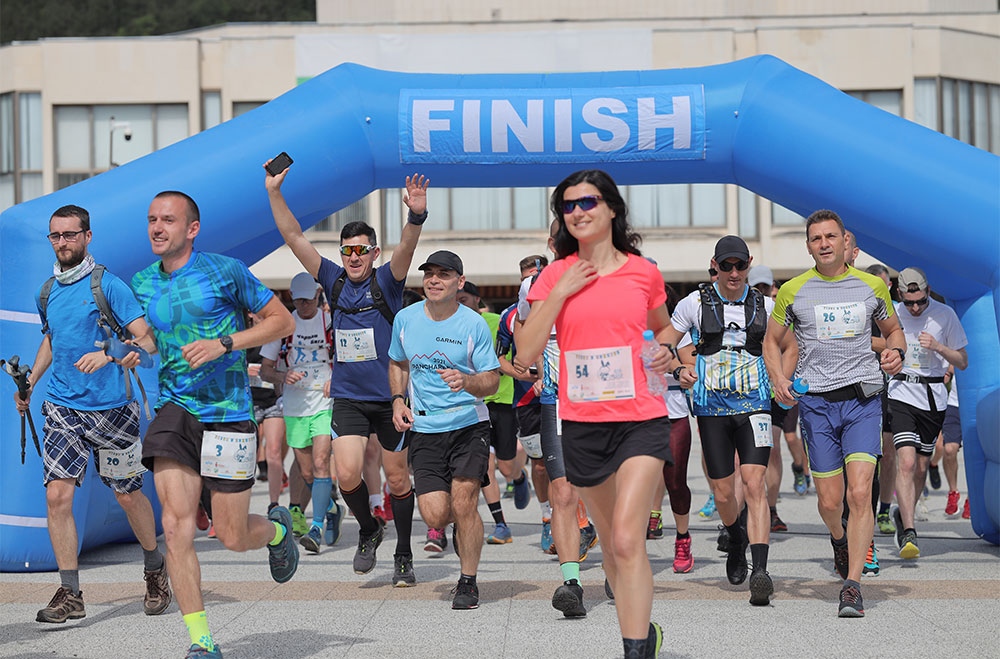 Runners approach the finish line at the Run for Smiles in Vratsa