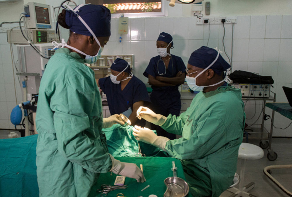 Smile Train partner surgeons performing cleft surgery on a child