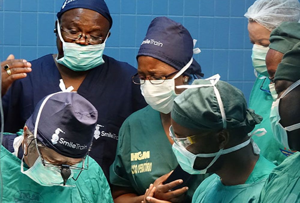 Smile Train partner surgeons observe a child's cleft surgery in progress