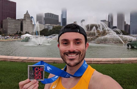 Mark Lent with medal from Chicago Marathon