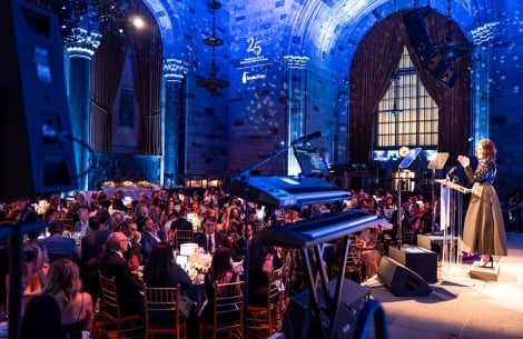 Cipriani 42nd St in Manhattan decorated for Smile Train’s 25th-Anniversary Gala as Susie Schaefer speaks