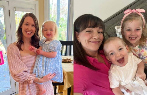 moms hold children