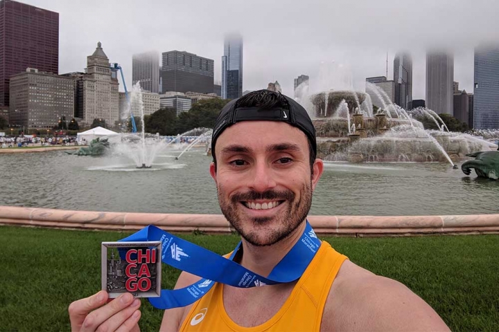 Mark Lent with medal from Chicago Marathon