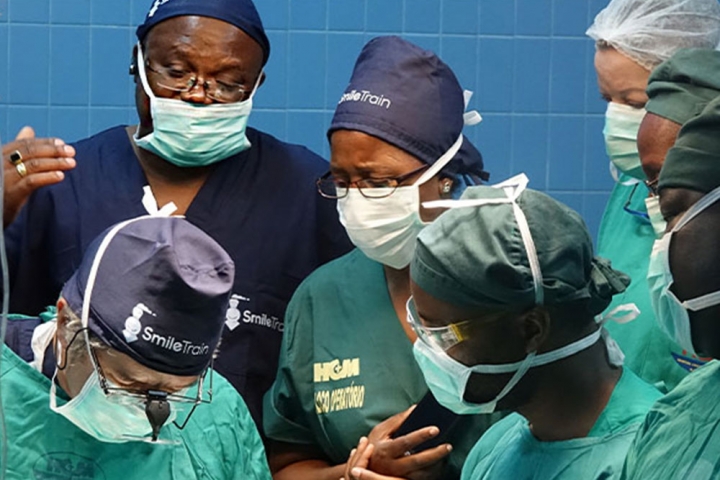 Smile Train partner surgeons observe a cleft surgery.