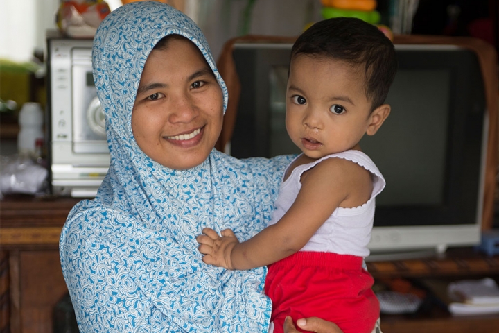 Zawata with mother after free Smile Train cleft lip palate surgery.