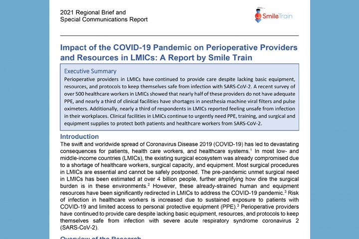 Impact of the COVID-19 Pandemic on Perioperative Providers and Resources in LMICs: A Report by Smile Train