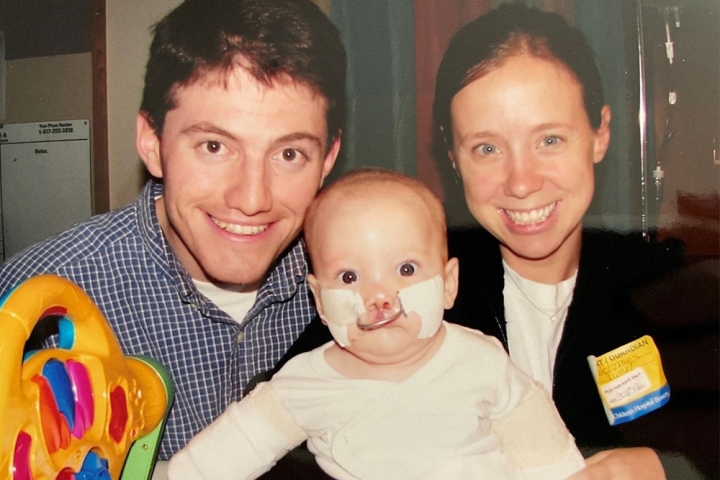 Langdon, Finley, and Addie after Finley's early surgeries