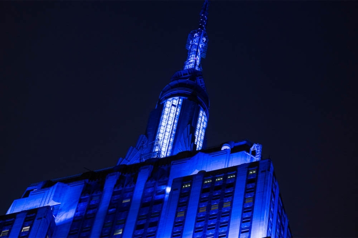 Empire State Building lit blue for World Smile Day 2024