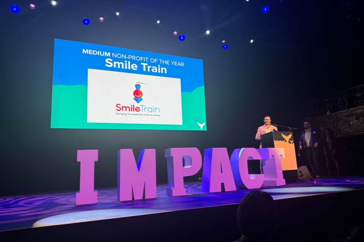 Phil Carroll accepting Medium Nonprofit of the Year at the Shorty Impact Awards