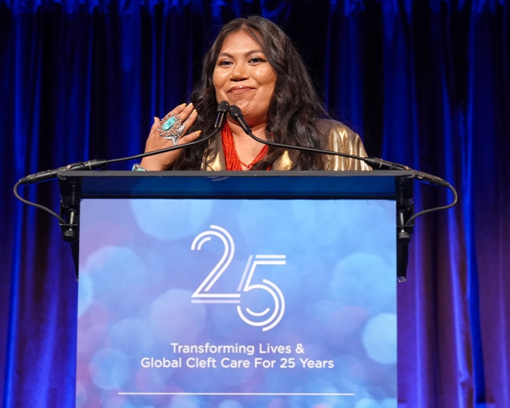 Naiomi Glasses at the podium at Smile Train's 25th-Anniversary Gala