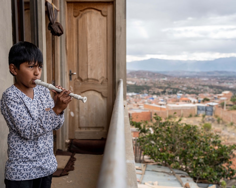 Luis playing the recorder