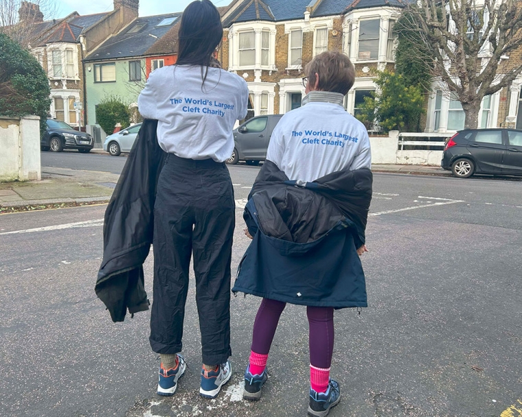 Emily Stott and her mother wearing Smile Train t-shirts