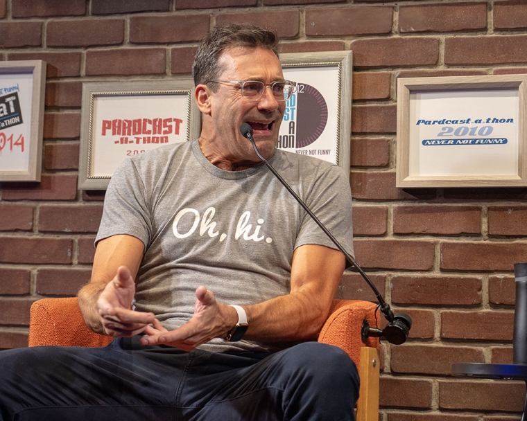 Jon Hamm speaking at a past Pardcast-a-Thon
