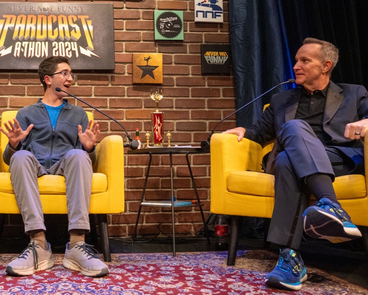 Oliver Pardo talking with Jimmy Pardo at Pardcast-a-Thon 2024