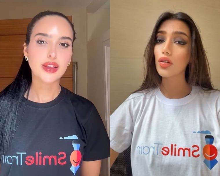 Zainab Abbas and Sabrina Erian smiling and wearing Smile Train t-shirts